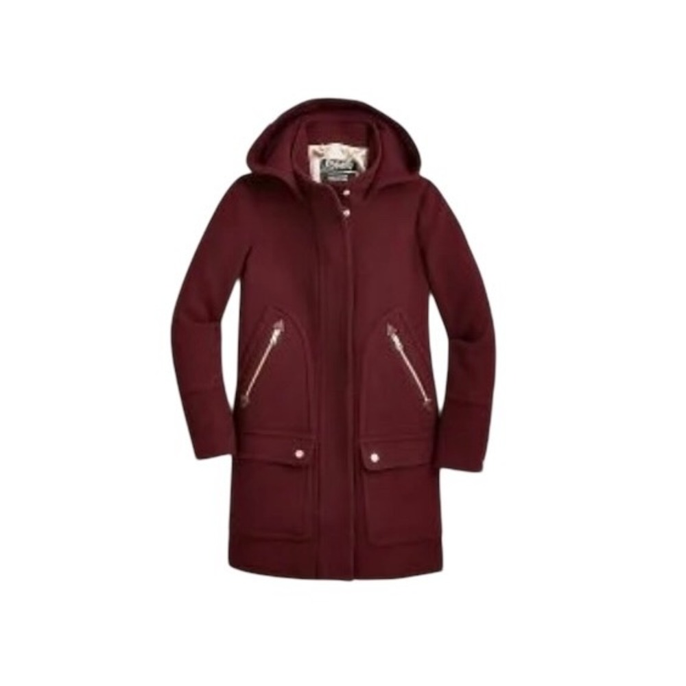 J.Crew Women Stadium Cloth Wool Parka Nello Gori Burgundy Hooded Coat Size 6 EUC